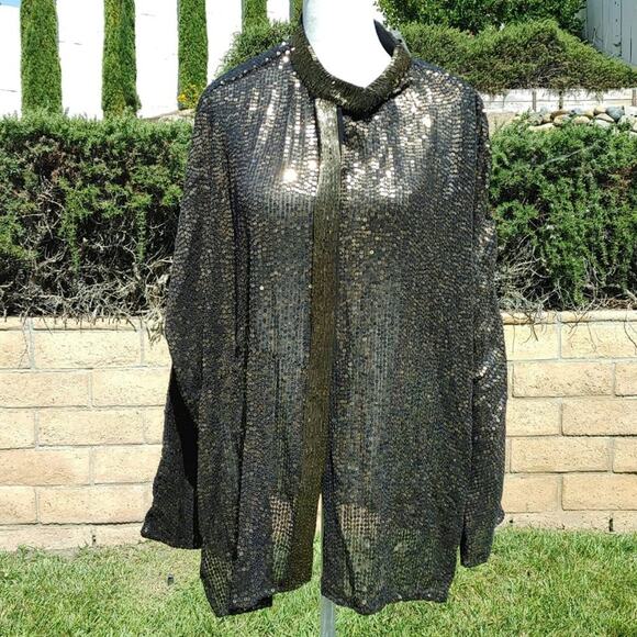 NWT Zara Oversized Gold Black beaded sequin button up jacket cardigan. M - Picture 2 of 9